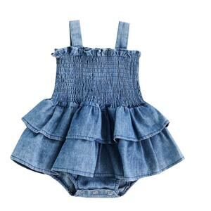 Hazel & Bo EMILY Layered Ruffles Denim Romper - Size 0-3 Months